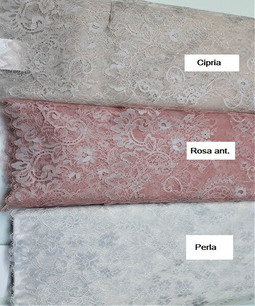 pizzo chantilly rosa cipria, rosa antico, argento