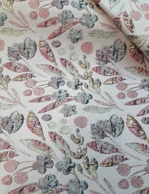 broccato con lurex fondo beige fiori rosa